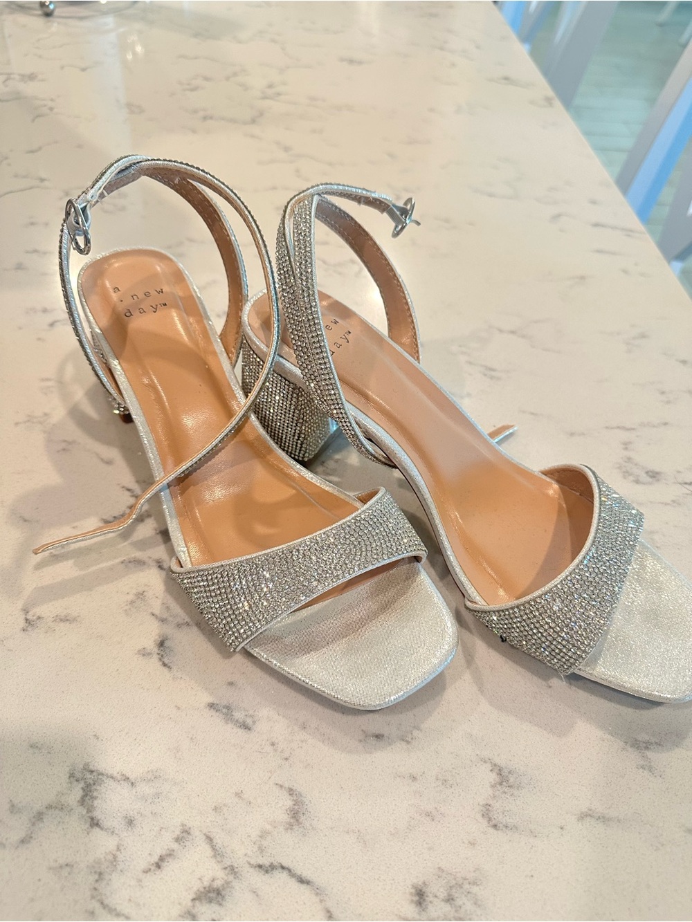 a new day Silver Rhinestone Block Heel Sandals